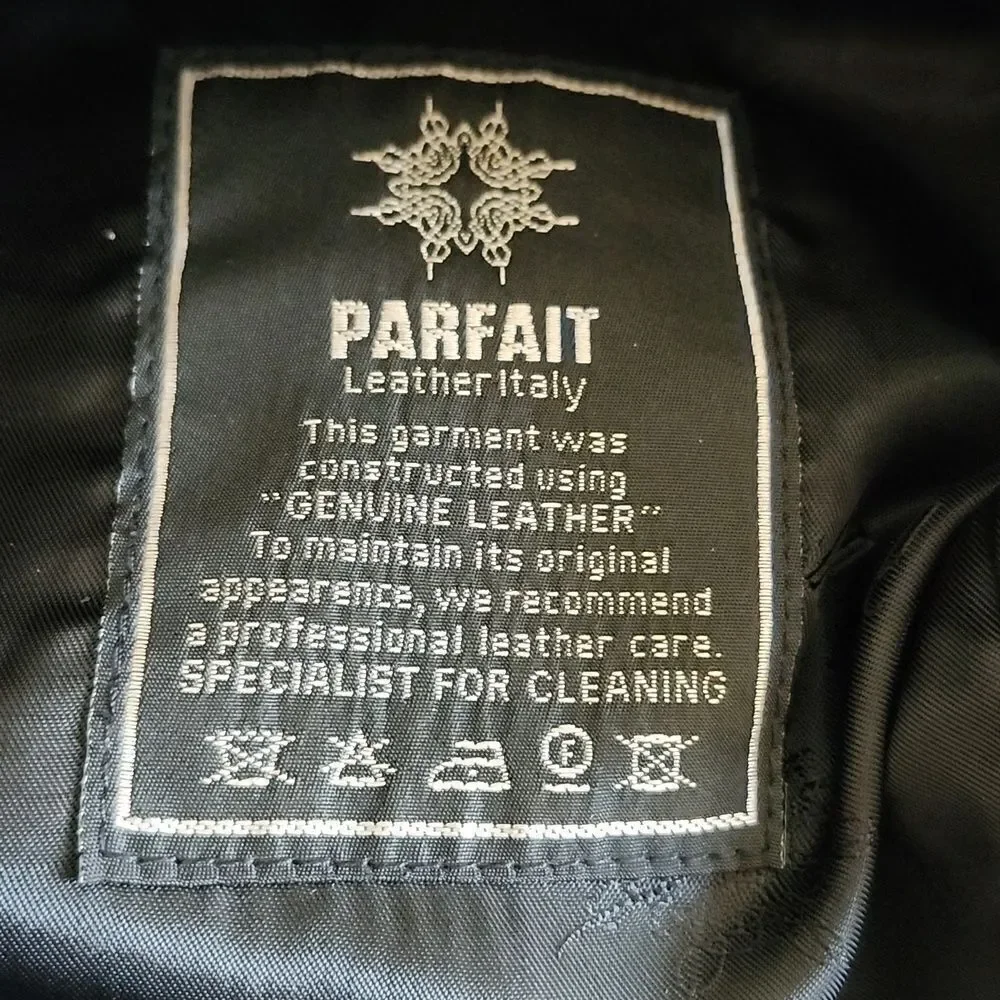 Vintage Avante Guard  Leather With Genuine Fox Fur Collar Coat Size Mob Wife XL